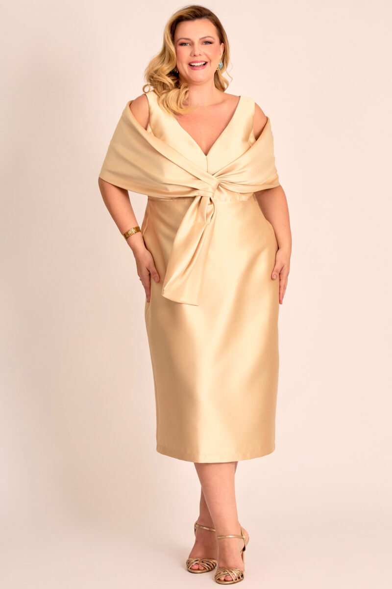 Vestido Midi Festa Zibeline com Echarpe Plus Size