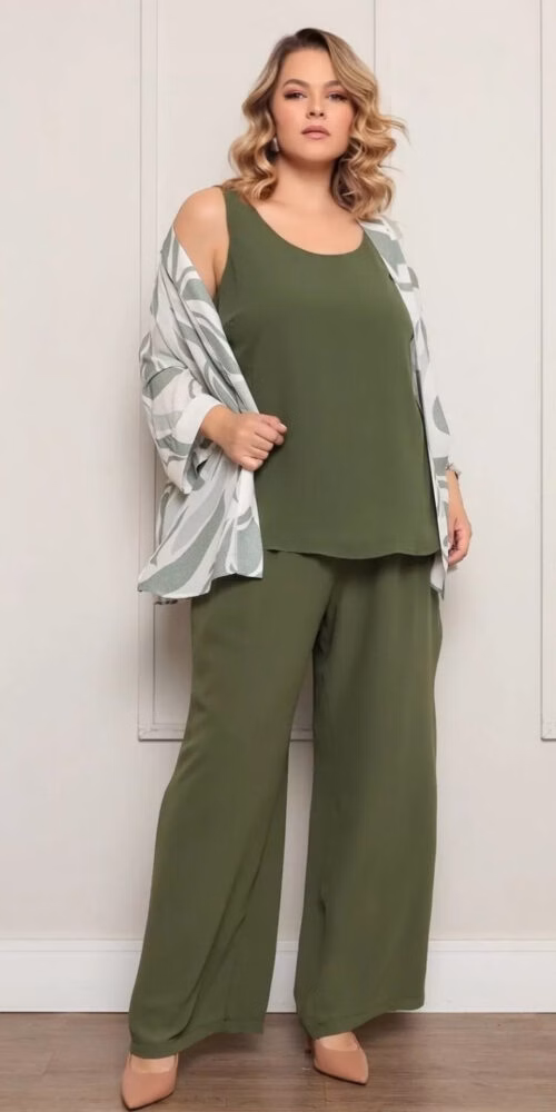 Trijunto Kimono Estampado Plus Size