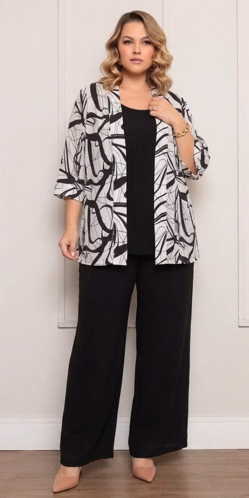 Trijunto Kimono Estampado Plus Size