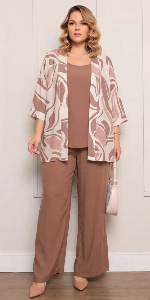 Trijunto Kimono Estampado Plus Size