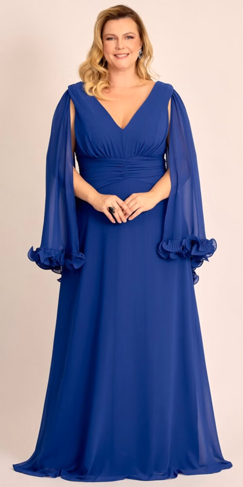 Vestido Plus Size de Festa Capa Curta com Fru-Fru
