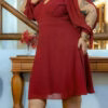Vestido Midi Festa Manga Longa Laço