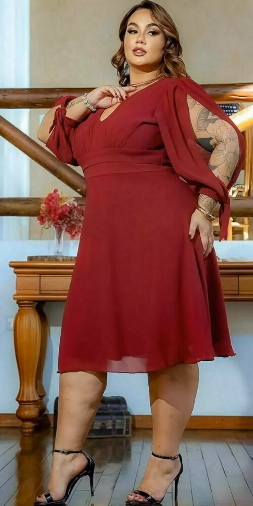 Vestido Midi Festa Manga Longa Laço
