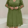 Vestido Midi Festa Manga Longa Laço