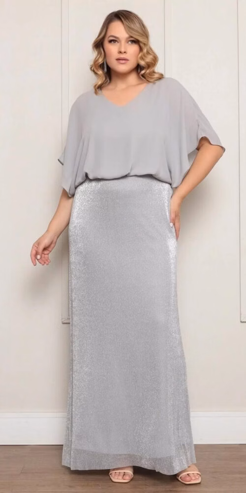 Vestido Festa Blusê Saia Lurex Plus Size