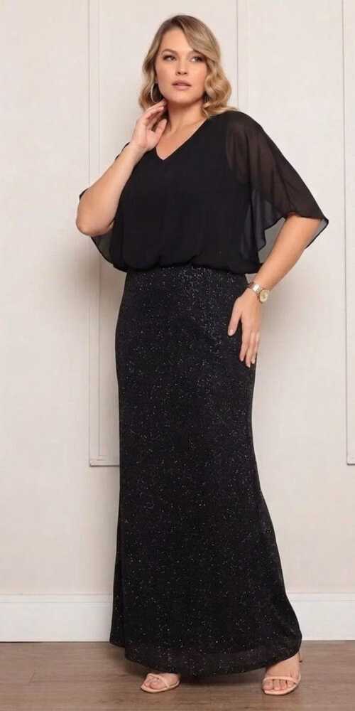Vestido Festa Blusê Saia Lurex Plus Size