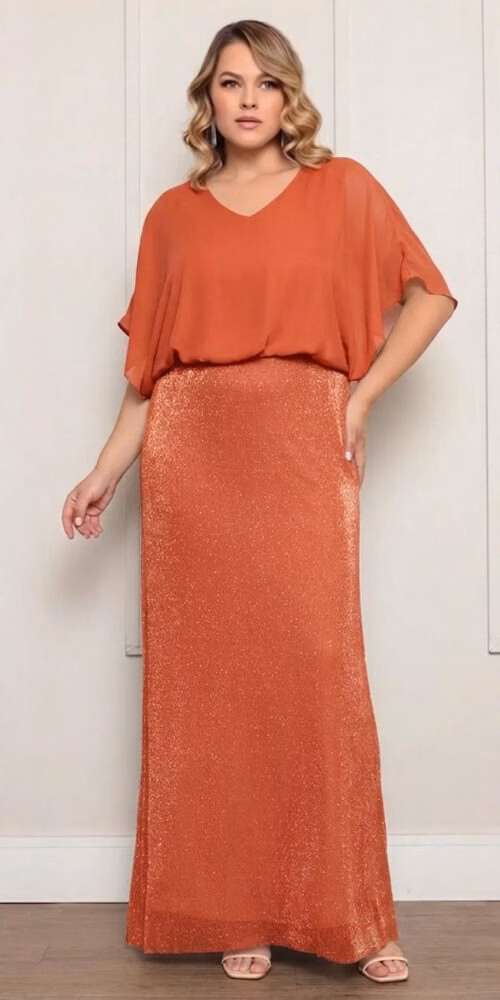 Vestido Festa Blusê Saia Lurex Plus Size