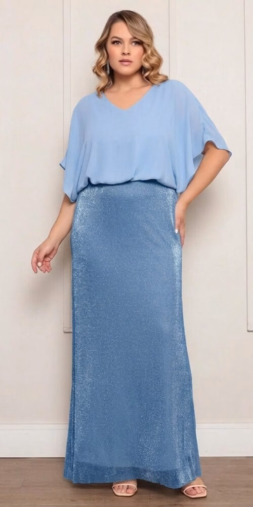 Vestido Festa Blusê Saia Lurex Plus Size