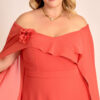 Vestido Festa Capa Longa e Flor Plus Size