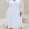 Vestido Midi Noiva Manga Longa Laço
