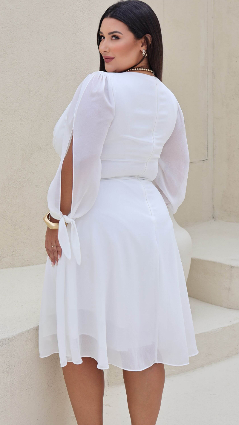 Vestido Midi Noiva Manga Longa Laço