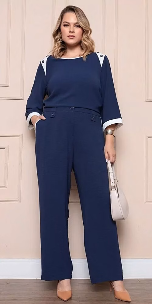 Conjunto Crepe Duna Manga 7/8 Plus SIze