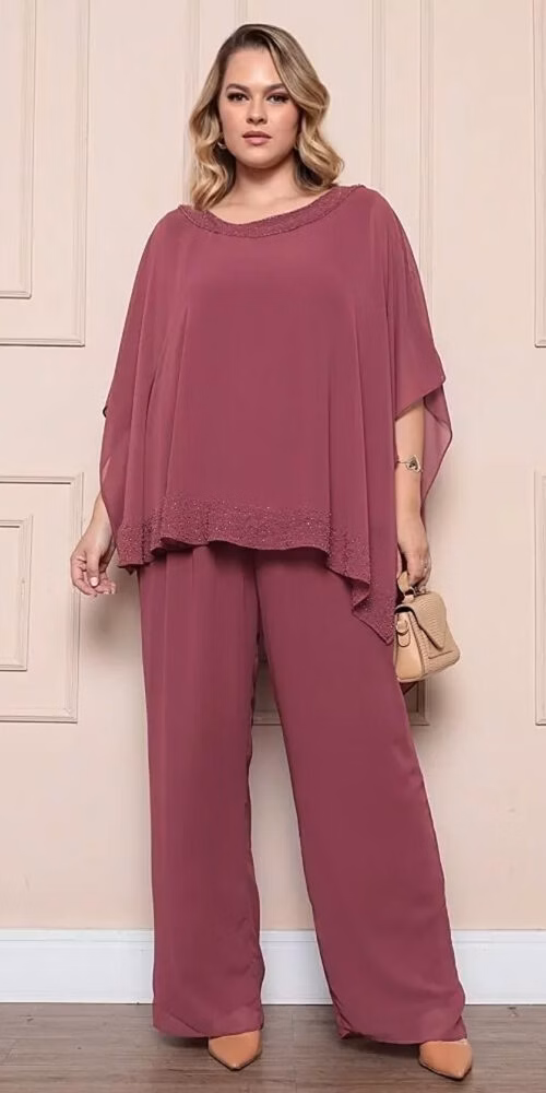 Conjunto Festa Plus Size Blusa Capa Bordada a Mão