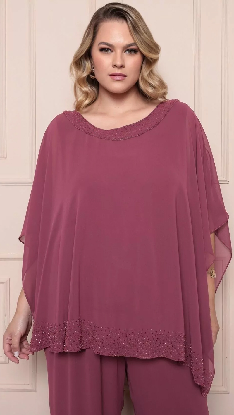 Conjunto Festa Plus Size Blusa Capa Bordada a Mão