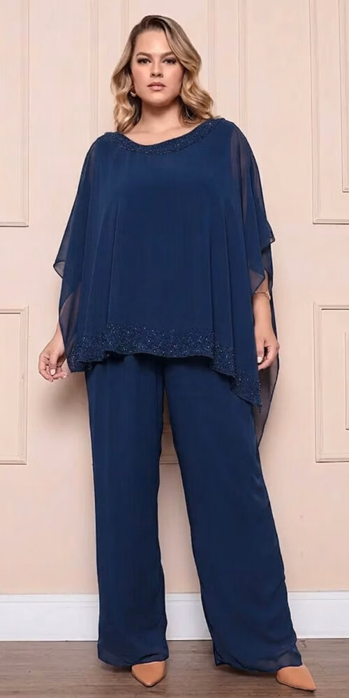 Conjunto Festa Plus Size Blusa Capa Bordada a Mão