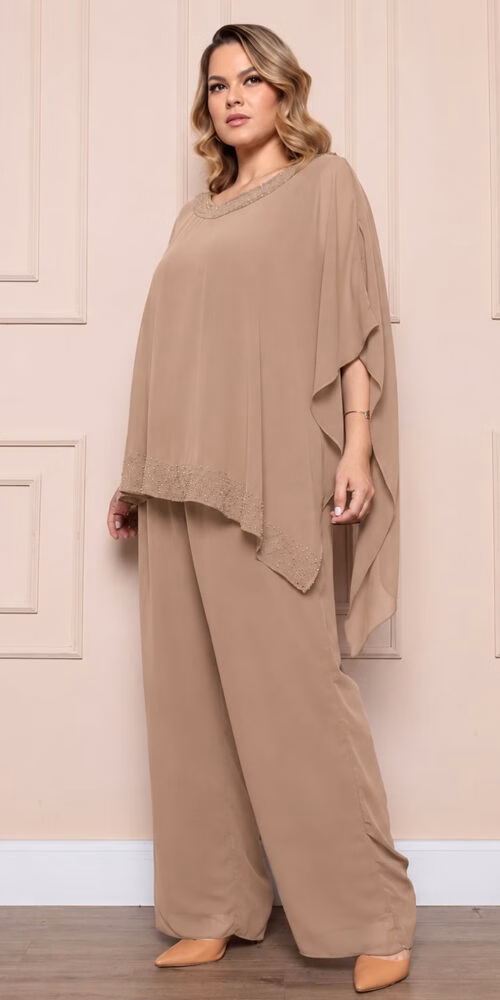 Conjunto Festa Plus Size Blusa Capa Bordada a Mão