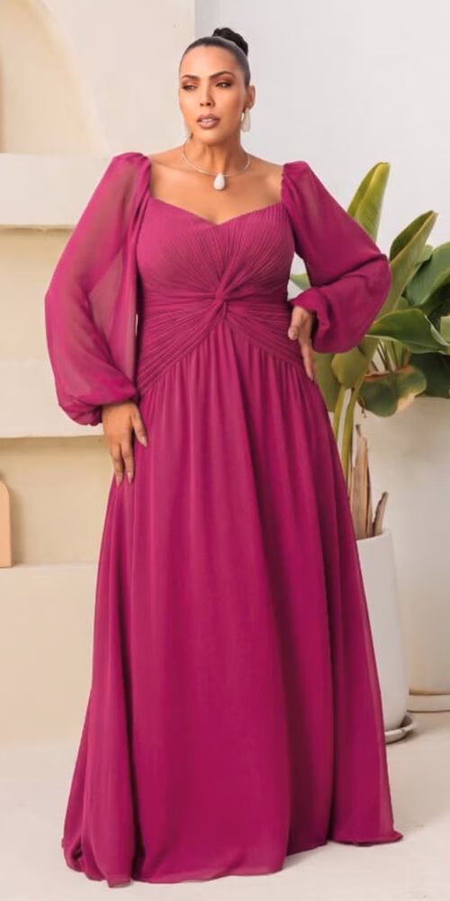 Vestido de Festa Blusa Plissada Plus Size