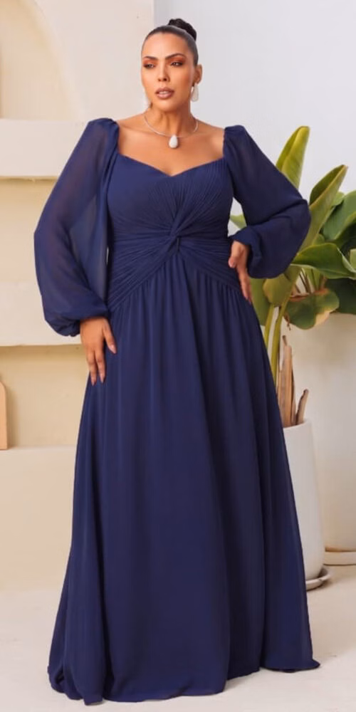 Vestido de Festa Blusa Plissada Plus Size