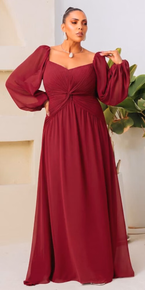 Vestido de Festa Blusa Plissada Plus Size