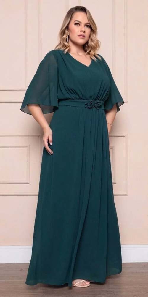 Vestido de Festa com 2 Flores Plus Size