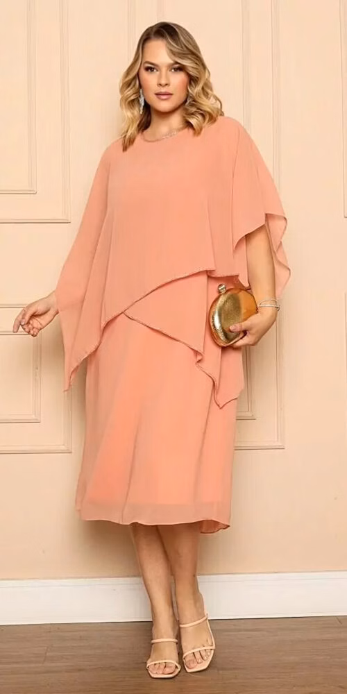 Vestido Midi Festa Plus Size Capa Pontas Bordado Manual