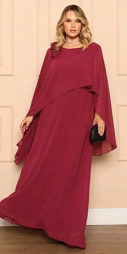 Vestido Festa Capa Assimetrica com Aplicação Plus Size