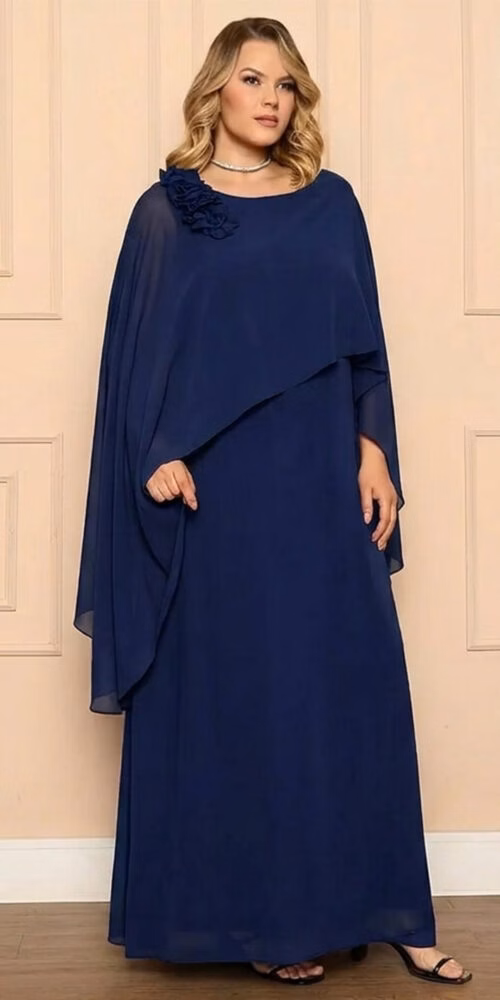 Vestido Festa Capa Assimetrica com Aplicação Plus Size