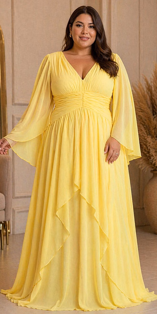 Vestido Plus Size Festa Manga Capa e Saia Dupla