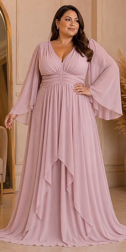 Vestido Plus Size Festa Manga Capa e Saia Dupla