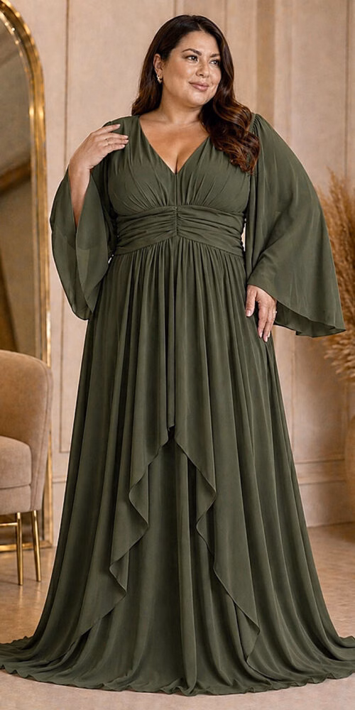 Vestido Plus Size Festa Manga Capa e Saia Dupla