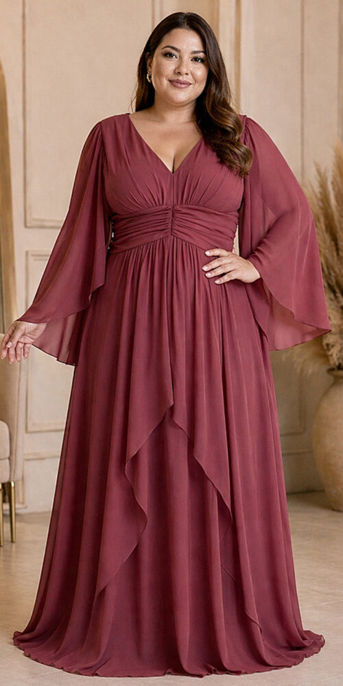 Vestido Plus Size Festa Manga Capa e Saia Dupla