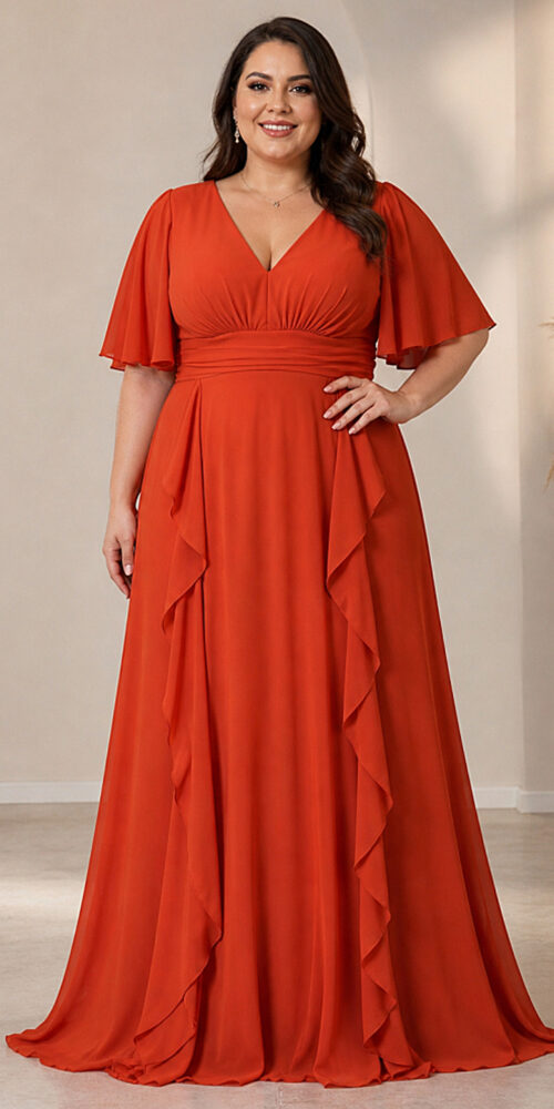 Vestido Festa Crepe Chiffon Detalhes Drapeados Plus SIze