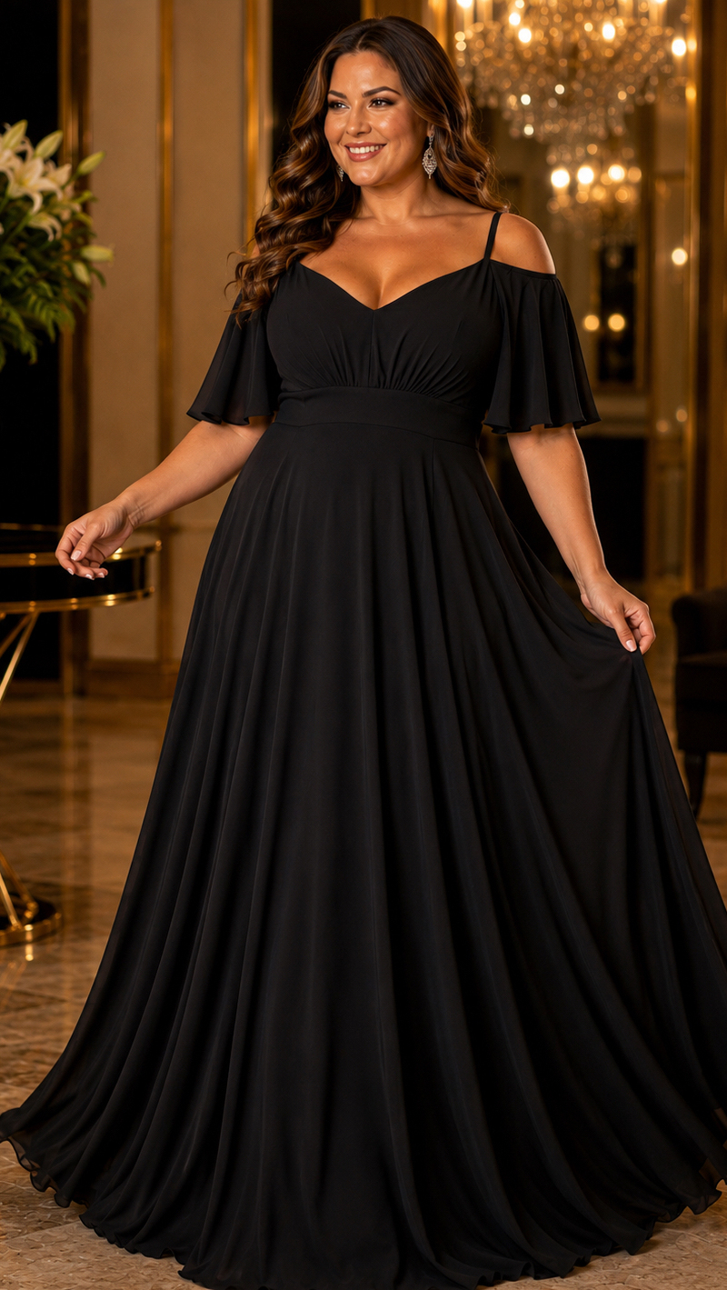 Vestido Festa em Crepe Decote Coração Plus Size
