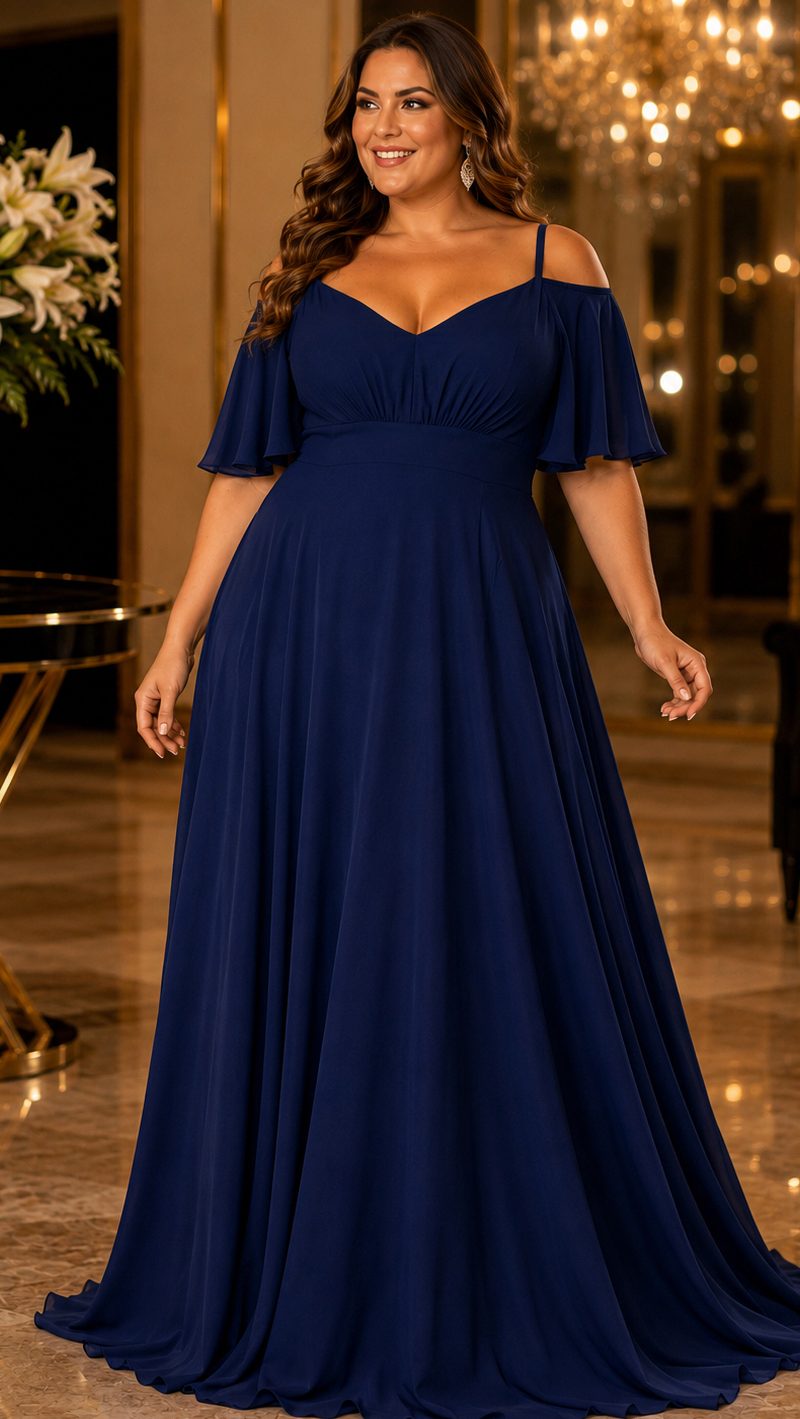 Vestido Festa em Crepe Decote Coração Plus Size