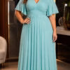 Vestido Festa Plus SIze Tule Gliterado Mangas 3/4