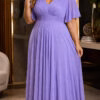 Vestido Festa Plus SIze Tule Gliterado Mangas 3/4